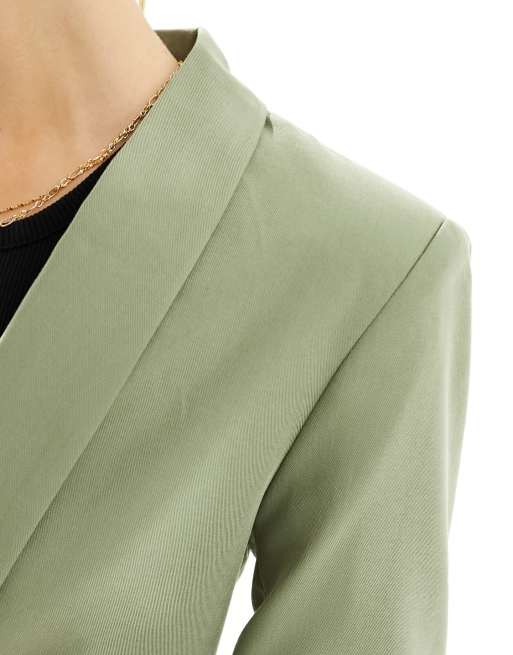 Pieces ruched sleeve blazer in khaki
