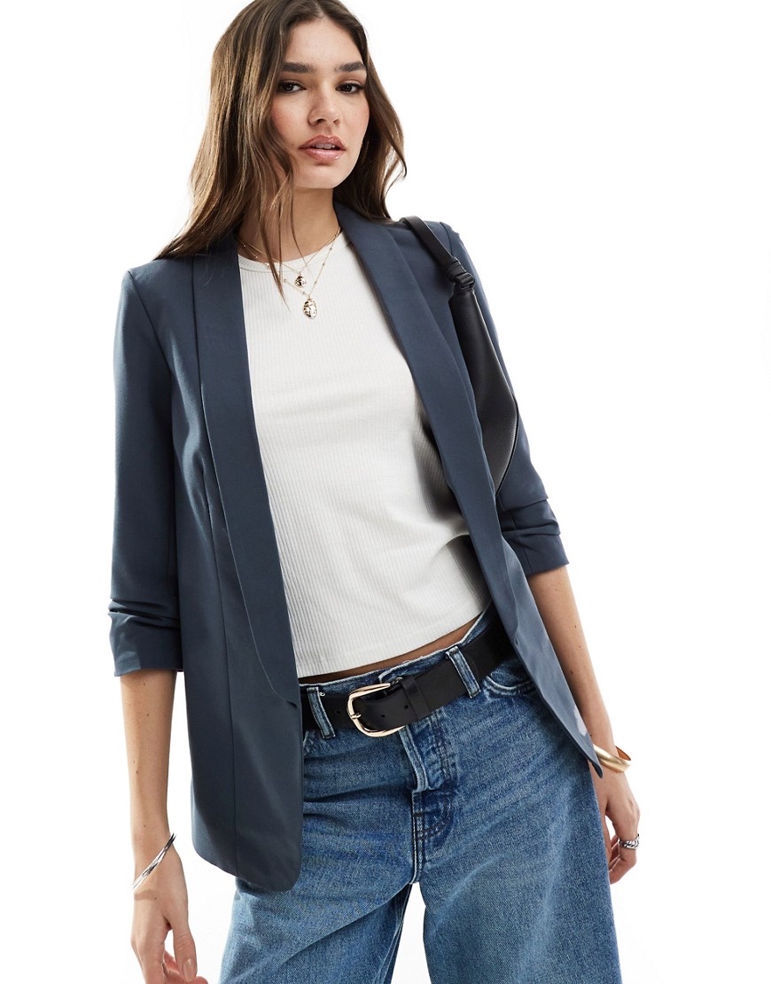 Pieces ruched sleeve blazer in ombre blue