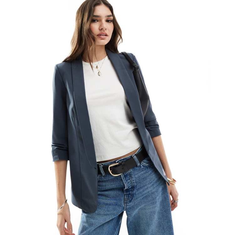 Pieces ruched sleeve blazer in ombre blue ASOS