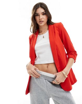 Pieces ruched sleeve blazer in red