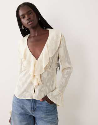Pieces Ruffle Trim Blouse In Multi