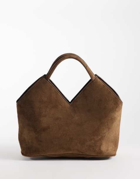 Pieces sac bandoulière angulaire effet daim marron chocolat - view 1