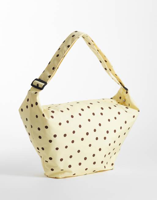 Pieces - Sac bandoulière oversize à pois - Jaune et marron, 3 de 4
