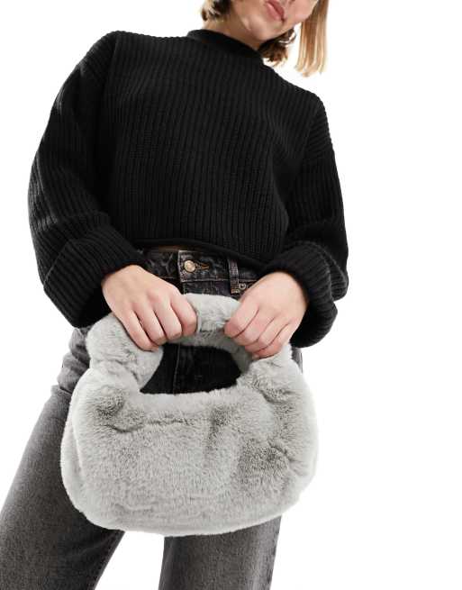 Pieces - Sac porté épaule en fausse fourrure - Crème