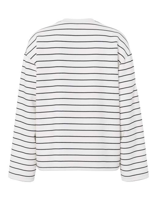 Pieces Sadie t-shirt rayé oversize à manches longues col rond blanc, 6 de 6