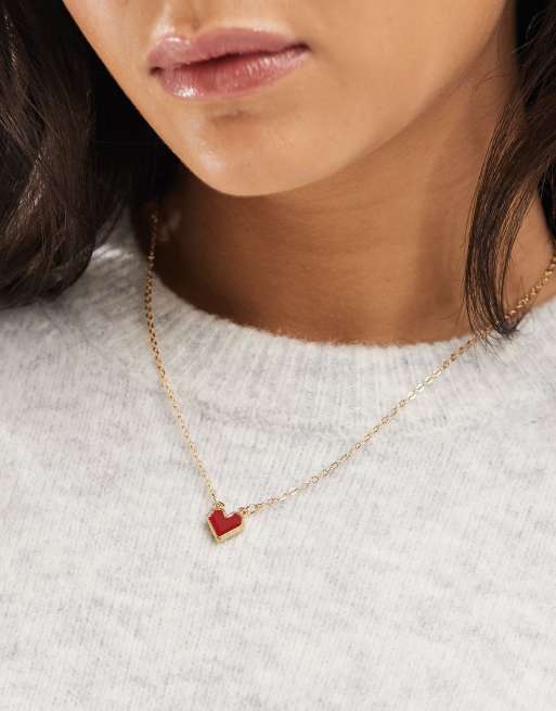 Pieces - Saint-Valentin - Collier avec cœur - Doré et rouge