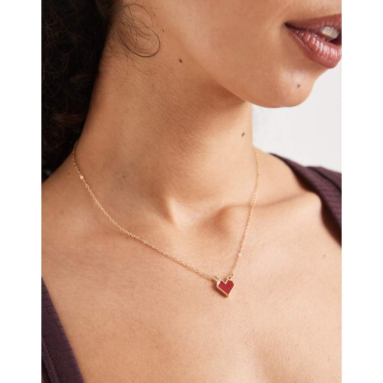 Collana Donna Ciondolo Bottiglia E Calice - Color Oro Con Cuore Rosso Inciso, Lunghezza 48+5 Cm, Nickel Free, ET176