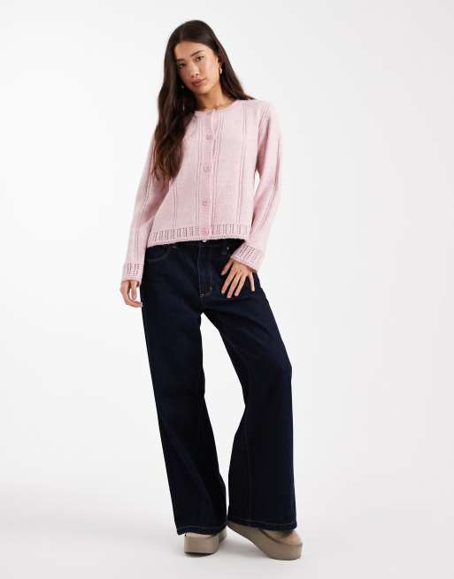 PIECES - Sart lyserød cardigan med tekstur, 3 af 4