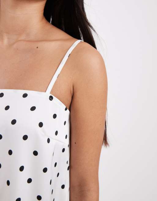 Pieces - Satijnen camitop in crème met zwarte stippen, deel van co-ord set, 3 van 4