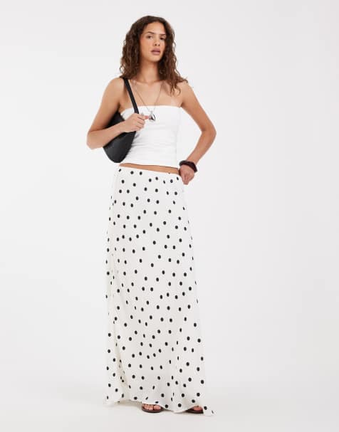 Pieces satijnen maxi rok met witte polkadotprint - view 1