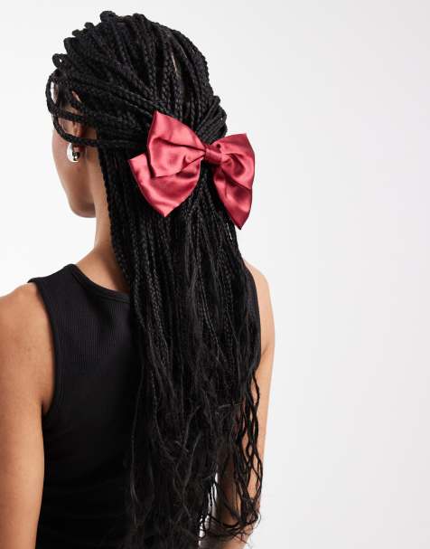 Pieces satin bow slide hair clip in burgundy - view 1