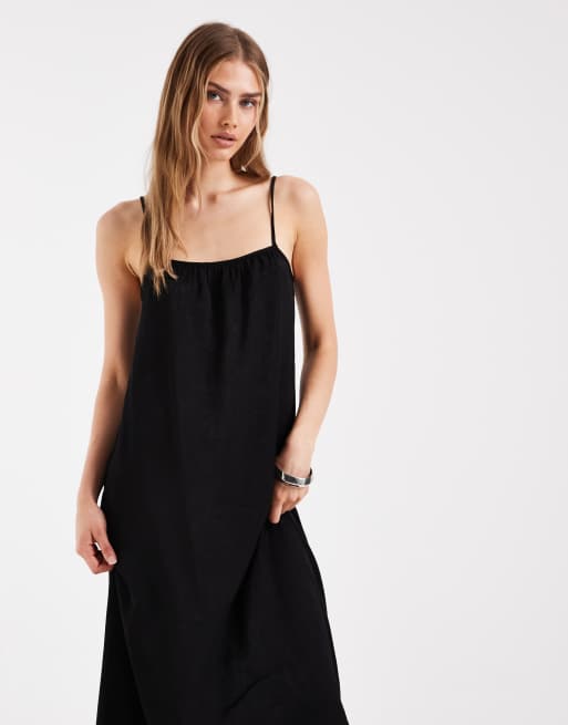 Pieces satin cami maxi dress in black, 3 of 4