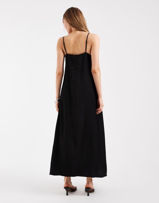 Pieces satin cami maxi dress in black, 4 of 4