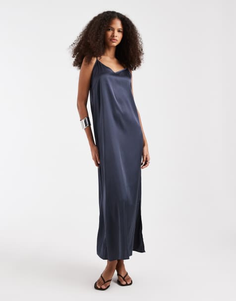 PIECES satin cami maxi dress in ombre blue - view 1