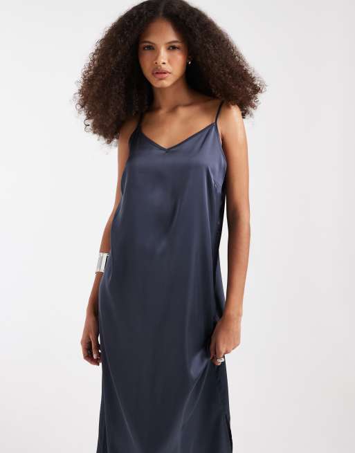 PIECES satin cami maxi dress in ombre blue, 2 of 4