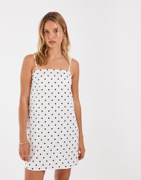 Pieces satin cami mini dress in white and black polka dot print