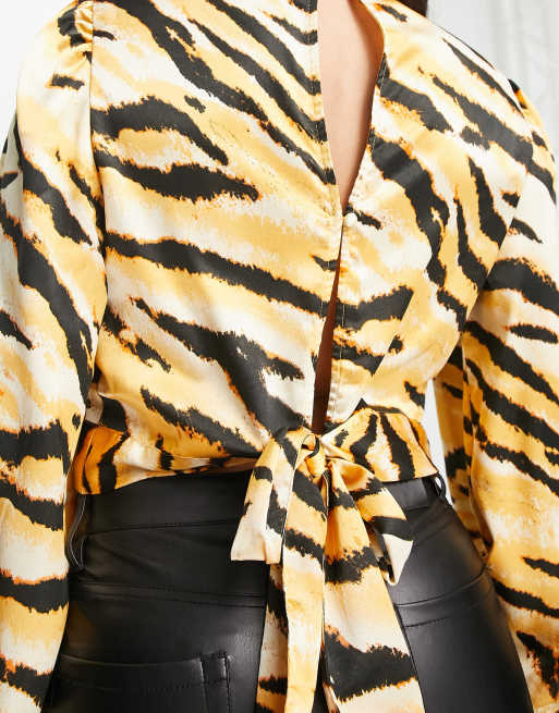 tiger print blouse zara