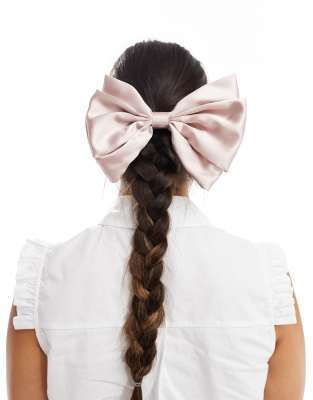 satin large bow hair clip in misty rose pink