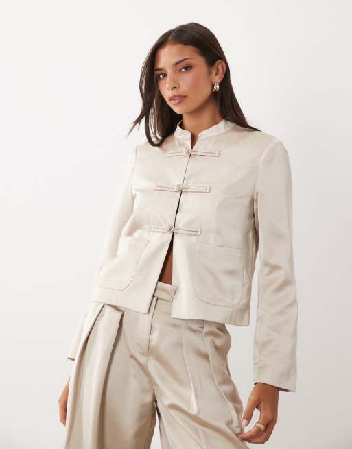 Pieces satin mandarin-style co-ord in gold, 2 of 3