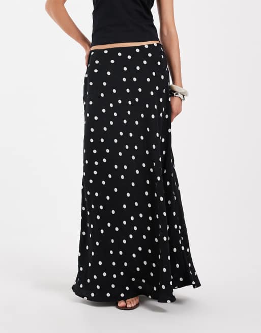 Pieces satin maxi skirt in black and white polka dot, 3 of 5