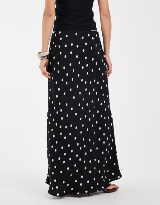 Pieces satin maxi skirt in black and white polka dot, 5 of 5