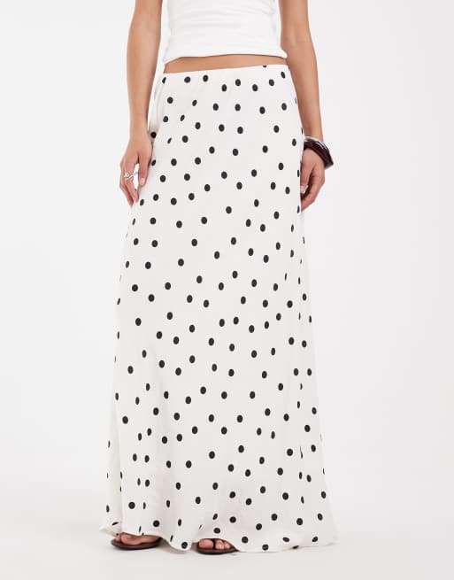 Pieces satin maxi skirt in white polka dot print, 2 of 5