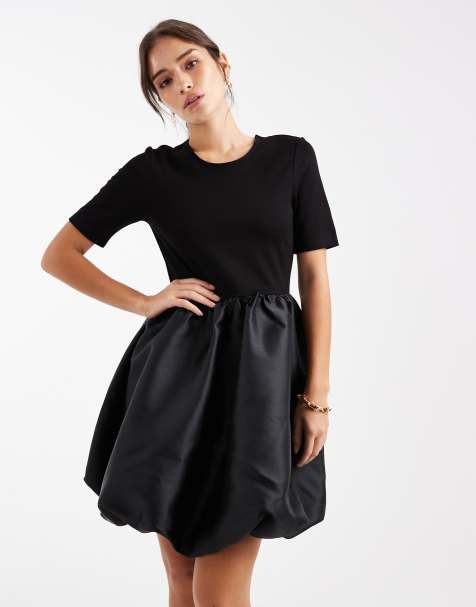 Pieces satin skirt bubble mini dress in black - view 1
