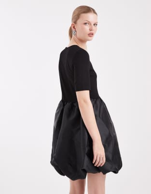 Pieces Satin Skirt Bubble Mini Dress In Black