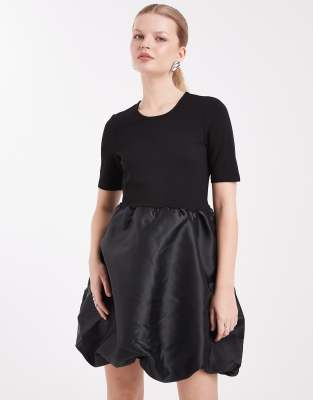 Pieces Pieces satin skirt puffball mini dress in black