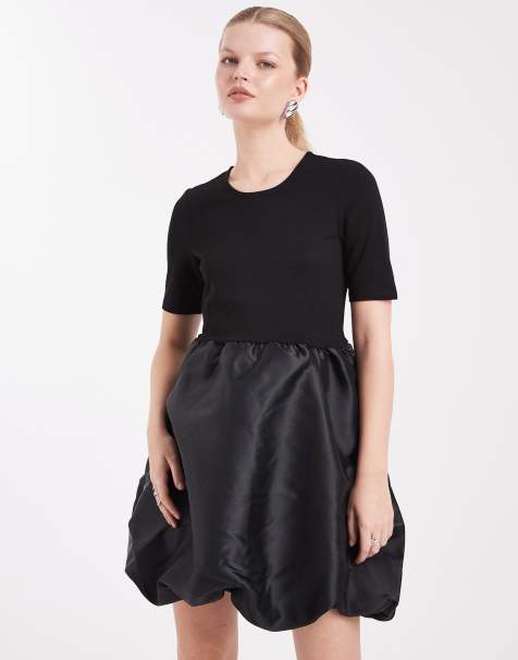 Pieces satin skirt puffball mini dress in black - view 1