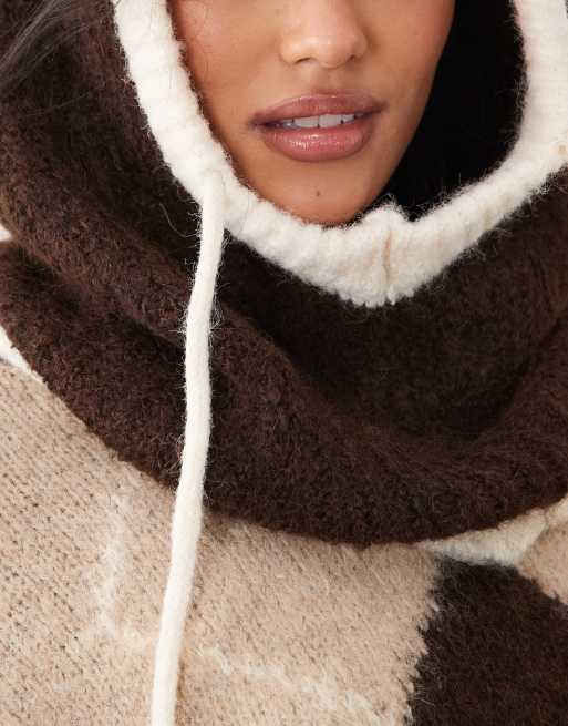 Pieces scaldacollo passamontagna oversize con contrasto crema in hot fudge, 3 di 3