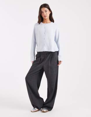 Pieces Scallop Trim Knit Cardigan In Blue