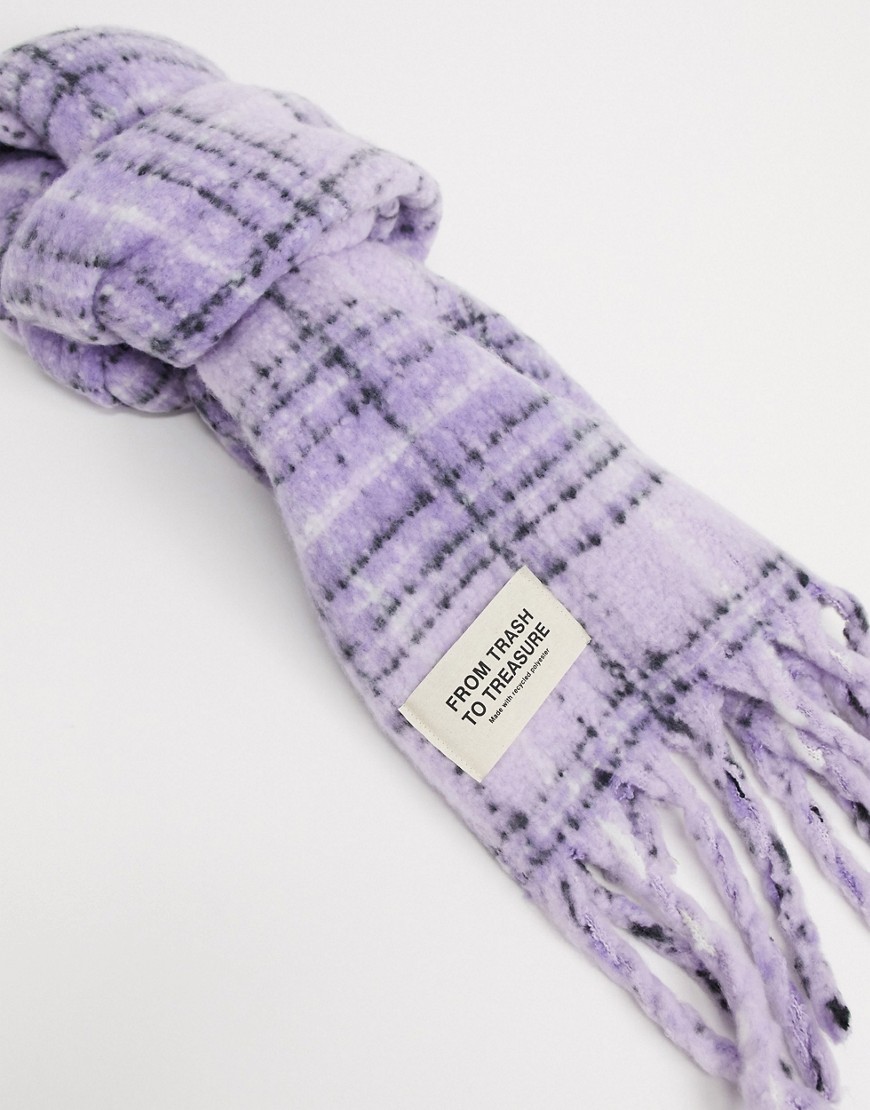 Pieces scarf in lilac check-Purple