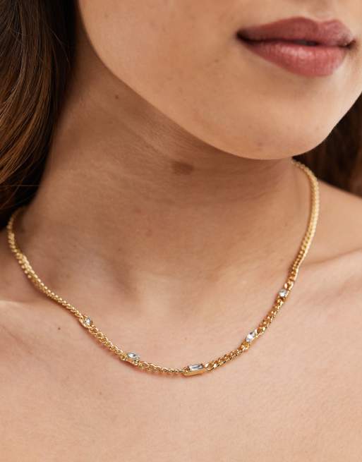 Pieces - Schakelketting met detail van langwerpige steentjes in goud