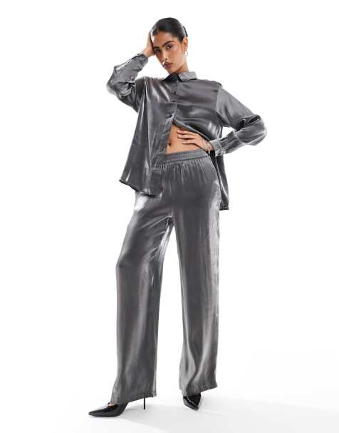 Pieces – Schlupfhose in Metallic-Grau, Kombiteil - view 1