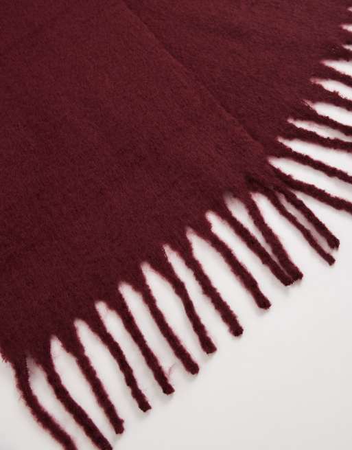 Pieces - Sciarpa morbidissima color bordeaux con nappe, 2 di 3