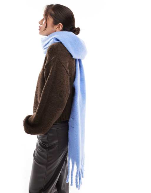 Pieces - Sciarpa soffice blu ortensa con nappe, 4 di 4