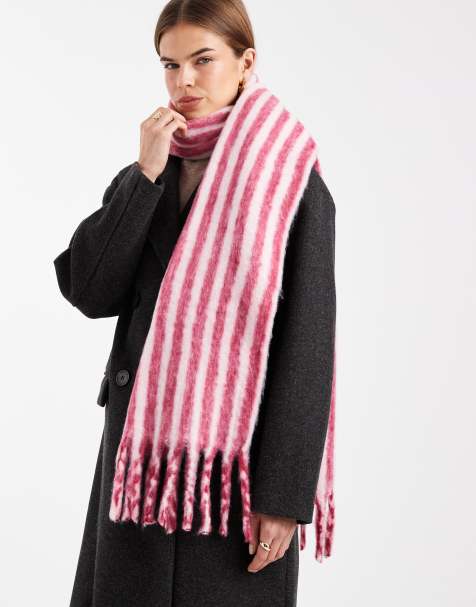 Pieces - Sciarpa super soffice a righe verticali rosa e bordeaux con nappe - view 1