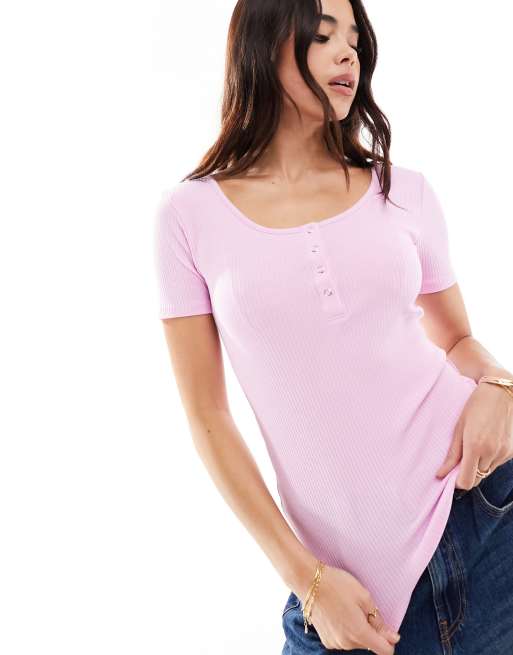 Pieces scoop neck snap front top in pink