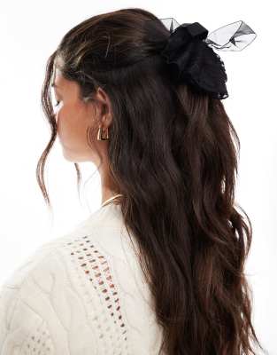 Pieces - Scrunchie in Schwarz mit Oversize-Schleife mit Netzstoff