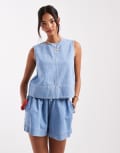 [Pieces] PIECES seam detail denim top in light blue (Part of a set) XS Light Blue Denim