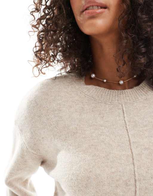 Pieces seam detail knitted jumper in beige melange, 3 of 4