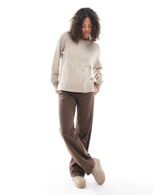 Pieces seam detail knitted jumper in beige melange, 4 of 4