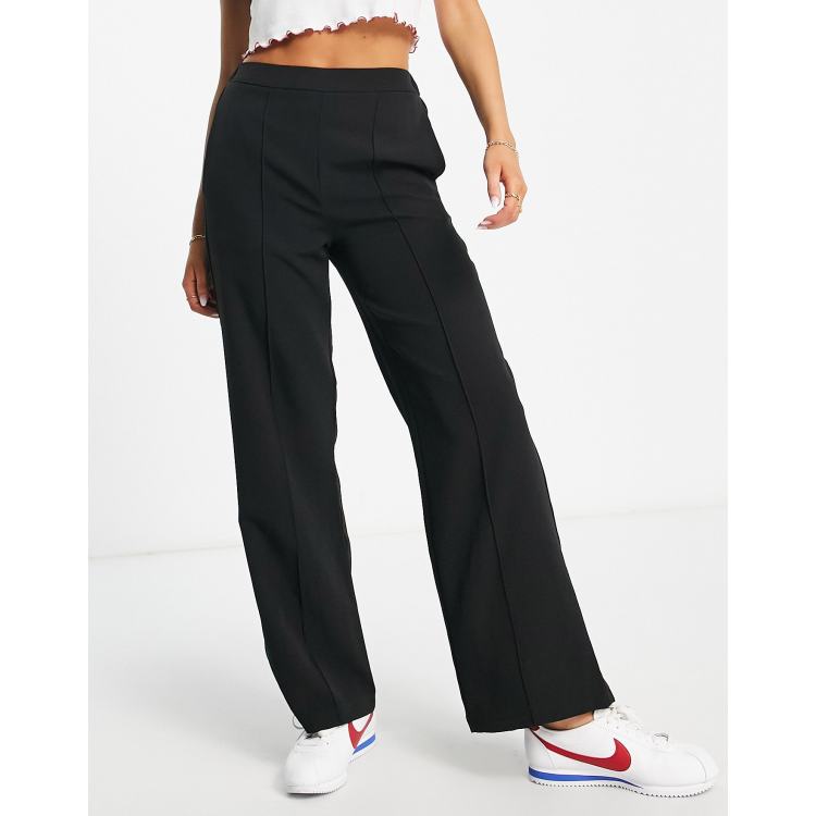 Pieces seam detail wide leg pants in black