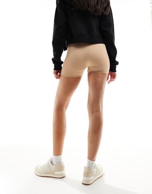 Pieces seamless mini legging shorts in beige ASOS