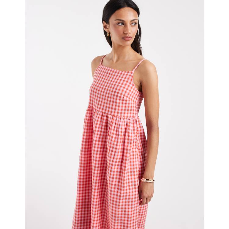 red and pink gingham dress Grace Red Gingham Smocked Maxi Dress | Women's Clothing