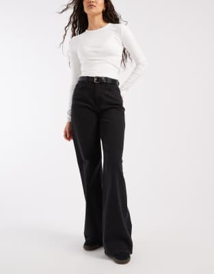 Pieces Selma High Rise Wide Leg Jeans In Black