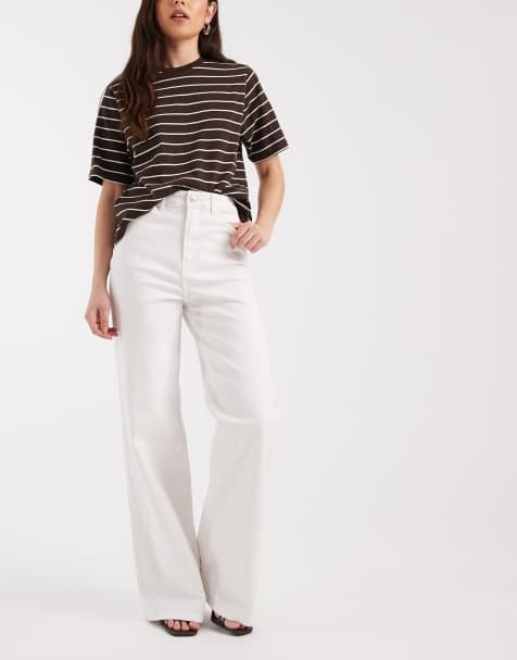 PIECES Selma high rise wide leg jeans in white denim - view 1