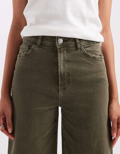 Pieces Selma High-Waist Wide-Leg-Jeans in Olivgrün, 5 von 5
