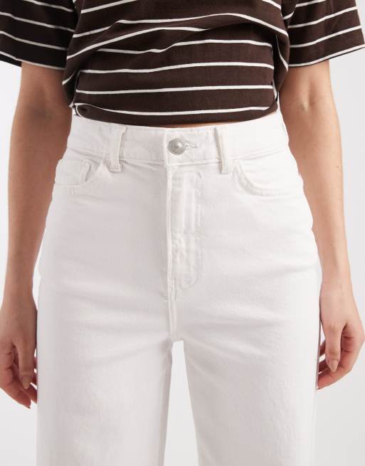 Pieces Selma high waisted wide leg jeans in white denim, 4 of 5